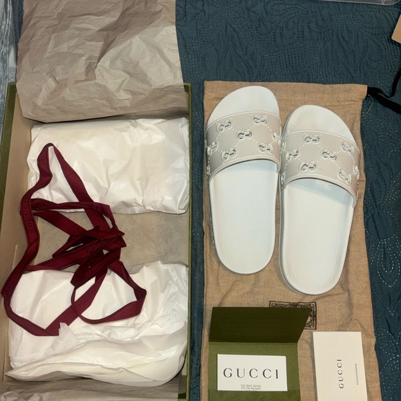 Authentic GUCCI Rubber GG Sandal/slides Great White - Picture 3 of 5